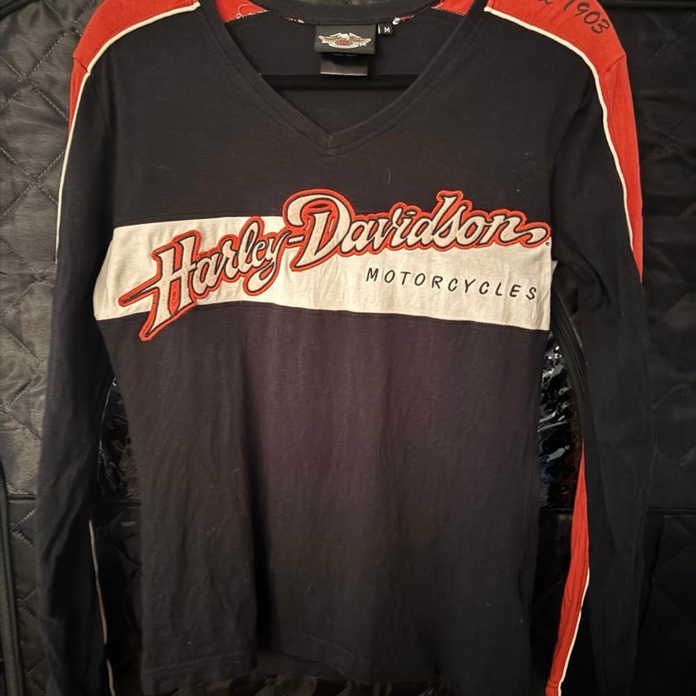 Harley-Davidson Black and Red V-Neck Shirt